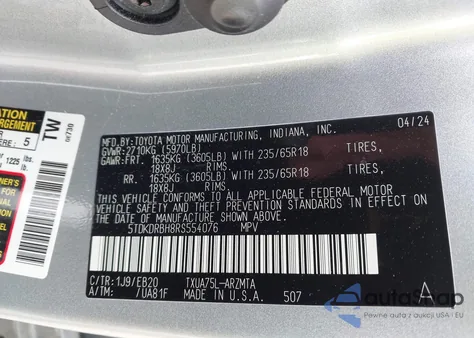 2024 Toyota Highlander Xle from USA, damaged, VIN 5TDKDRBH8RS554076
